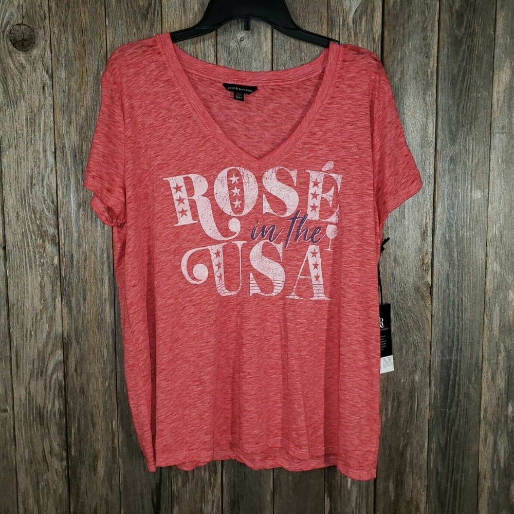 NEW Rock & Republic Burnout‎ Red Pink Graphic Top